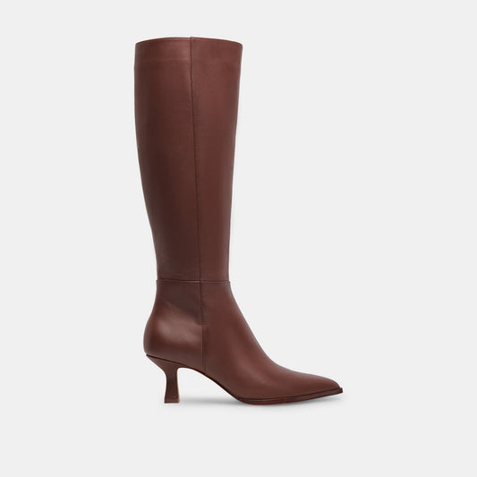 Auggie Chocolate Leather Narrow Calf Boots - Dolce Vita
