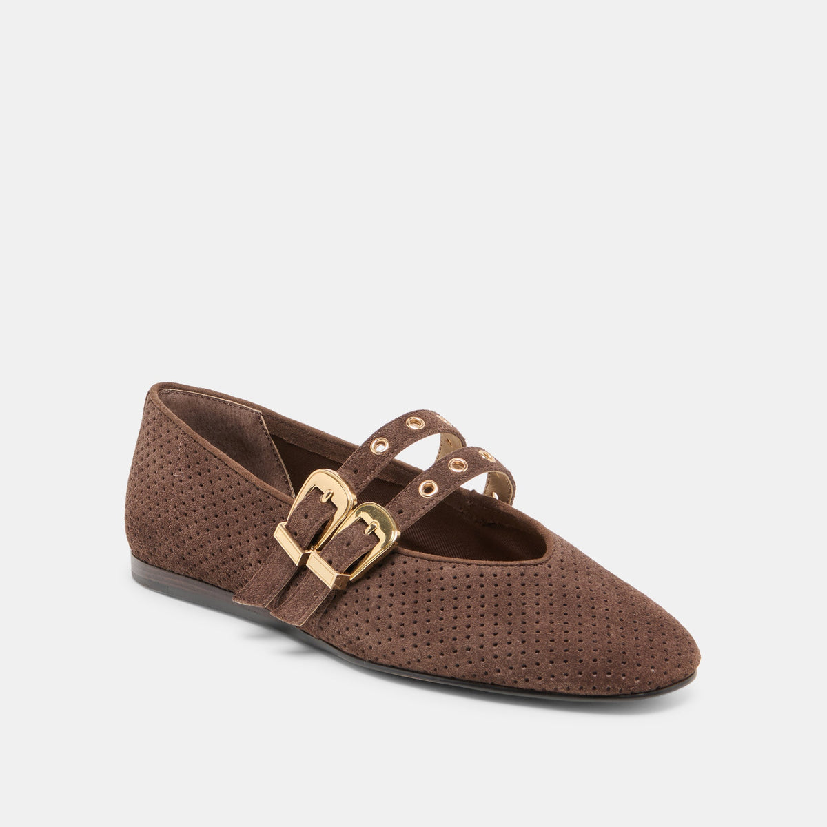Baylee Grommet Dk Brown Perforated Suede Ballet Flats - Dolce Vita