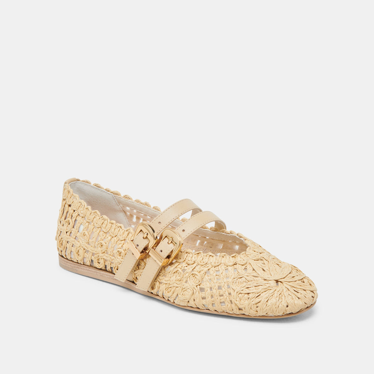 BAYLEE SUNFLOWER WIDE BALLET FLATS LT NATURAL MACRAME - Dolce Vita