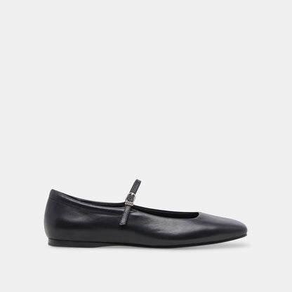 Reyes Wide Ballet Flats Black Leather - Dolce Vita