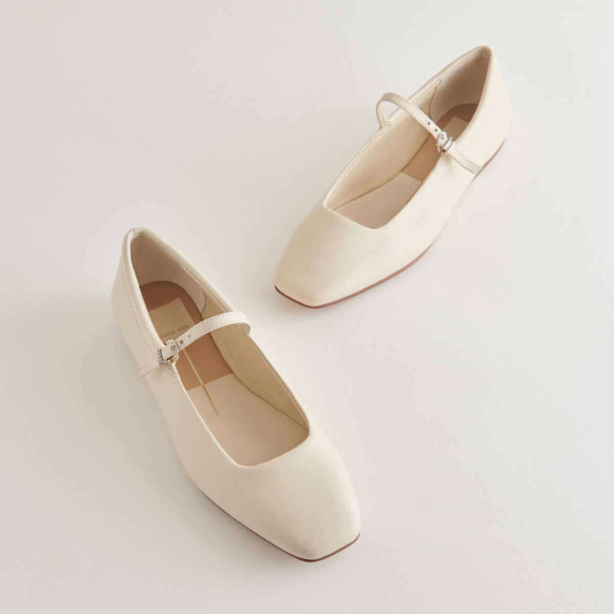 Reyes Wide Ballet Flats Ivory Leather - Dolce Vita