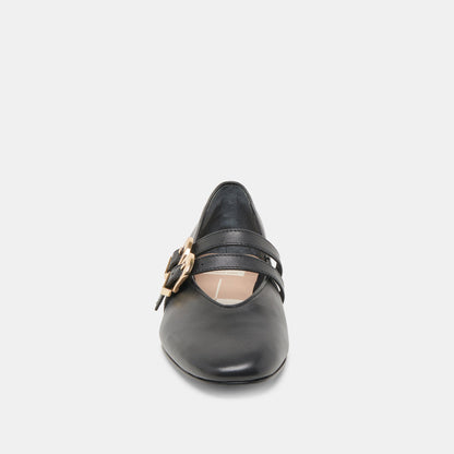 BAYLEE WIDE BALLET FLATS BLACK LEATHER - Dolce Vita