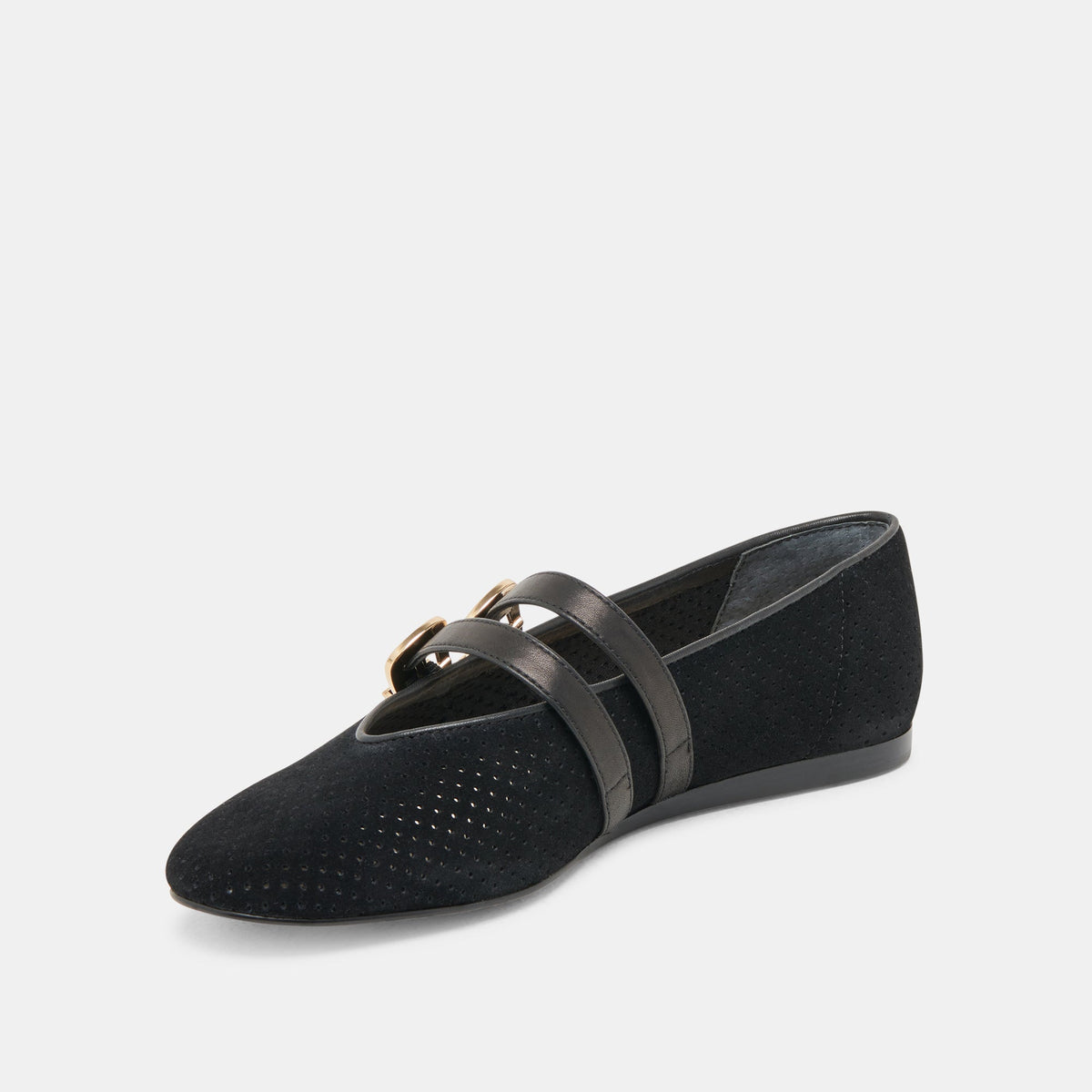 Baylee Wide Onyx Perforated Suede Ballet Flats - Dolce Vita