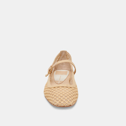 REYES WIDE BALLET FLATS LT NATURAL WOVEN RAFFIA - Dolce Vita