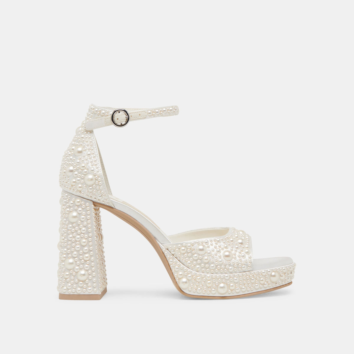 PANDRO PEARL WIDE HEELS TRUE WHITE SATIN - Dolce Vita