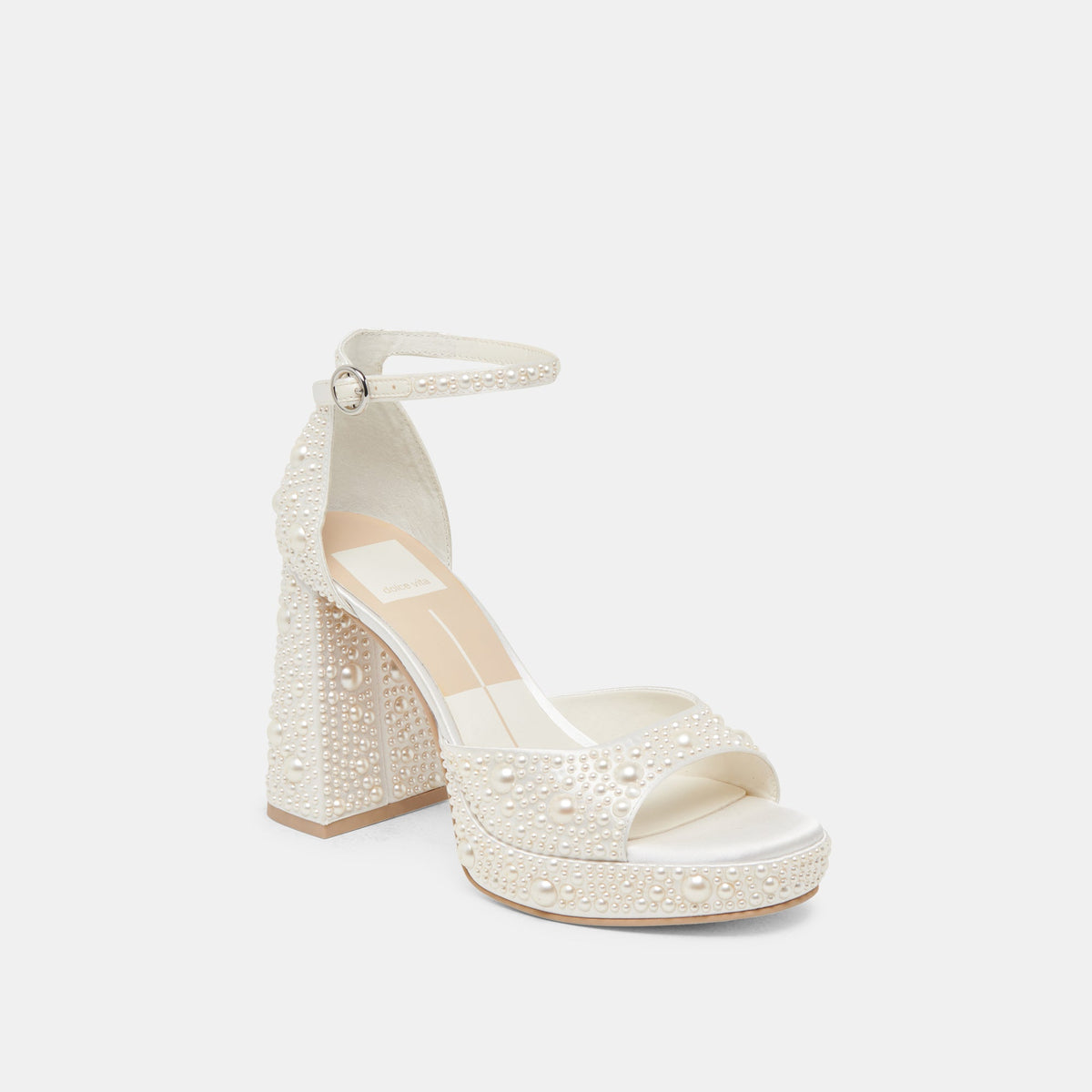 PANDRO PEARL WIDE HEELS TRUE WHITE SATIN - Dolce Vita