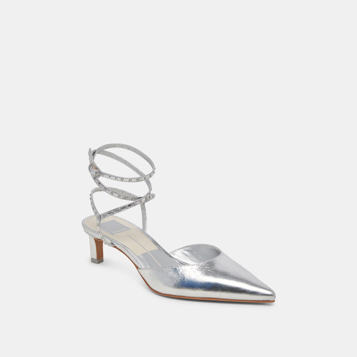 LOKLYN STUD HEELS SILVER CRINKLE PATENT - Dolce Vita