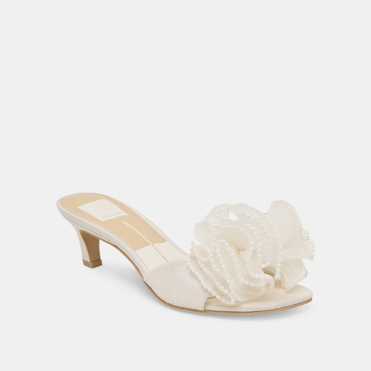NARITA PEARL HEELS OFF WHITE SATIN - Dolce Vita