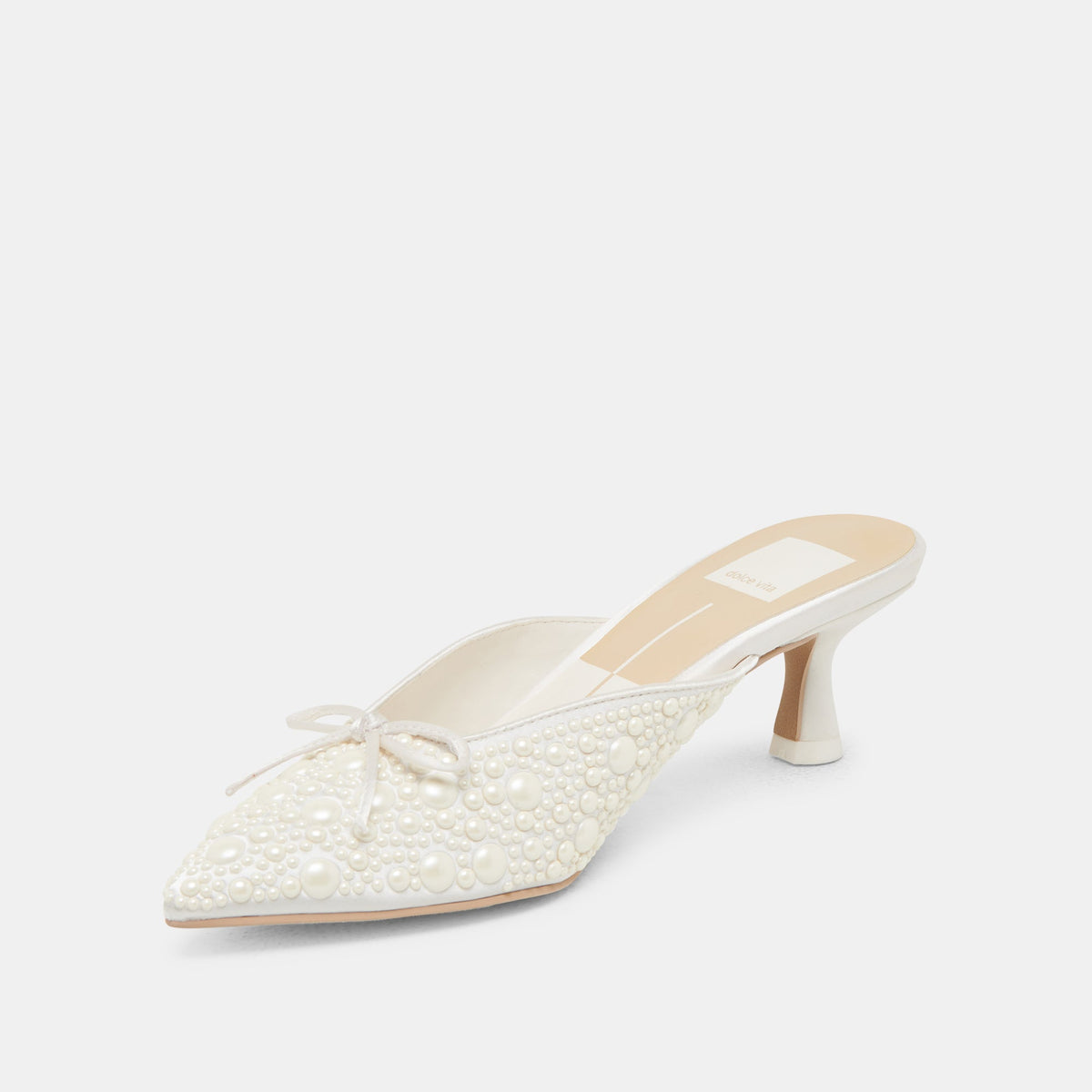 CLAYTN PEARL HEELS TRUE WHITE SATIN - Dolce Vita
