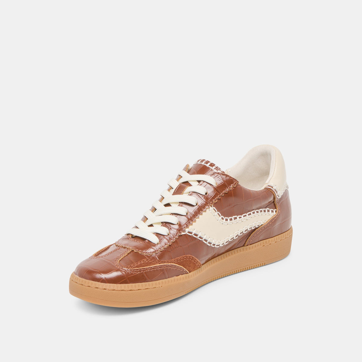 NOTICE STITCH SNEAKERS COGNAC CROCO EMBOSSED LEATHER - Dolce Vita