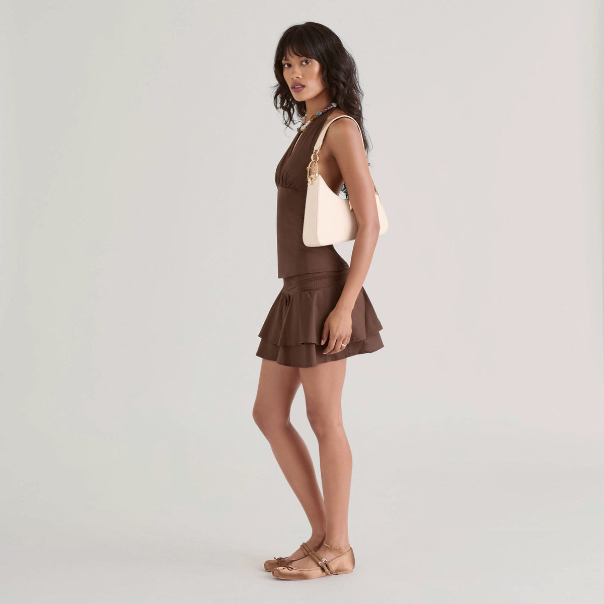 Prya Creme Leather Shoulder Bag - Dolce Vita